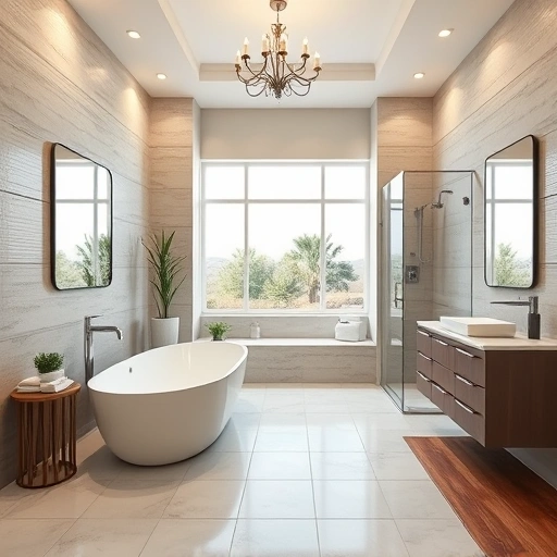 Bathroom remodeling in Norterra AZ with modern soaking tub, walk-in shower, stylish fixtures, and elegant decor.