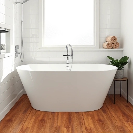Elegant bathroom transformation showcasing a freestanding tub, glossy subway tiles, and warm wood floor in Phoenix.