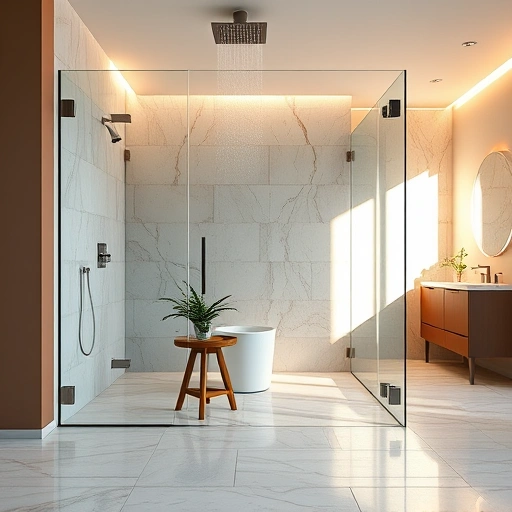 Luxury walk-in shower remodel in Phoenix featuring marble tiles, glass doors, and elegant natural elements.