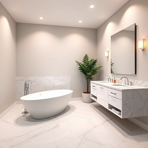 Bathroom remodel in Arrowhead Ranch AZ featuring freestanding tub, double vanity, marble tiles, and stylish decor.