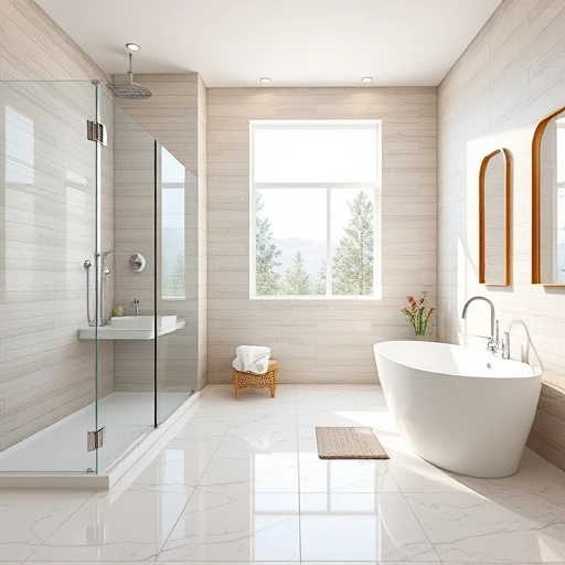 Completed bathroom remodel in Anthem AZ featuring modern design, walk-in shower, freestanding tub, and elegant fixtures.
