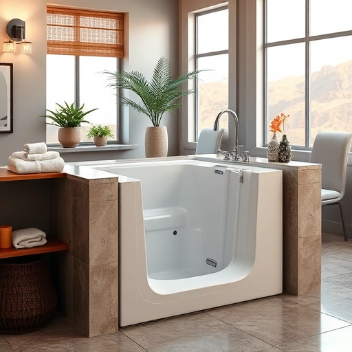 Completed Walk-In Tub Installation in Cave Creek AZ featuring elegant tiles, plush towels, and inviting decor elements.