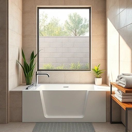 Modern bathroom with walk-in tub installation in Camelback East Village AZ, featuring elegant design and natural light.