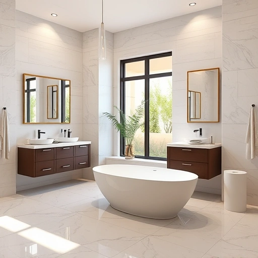 Completed bathroom remodel in Sun City AZ featuring elegant fixtures, modern design, and luxurious freestanding tub.