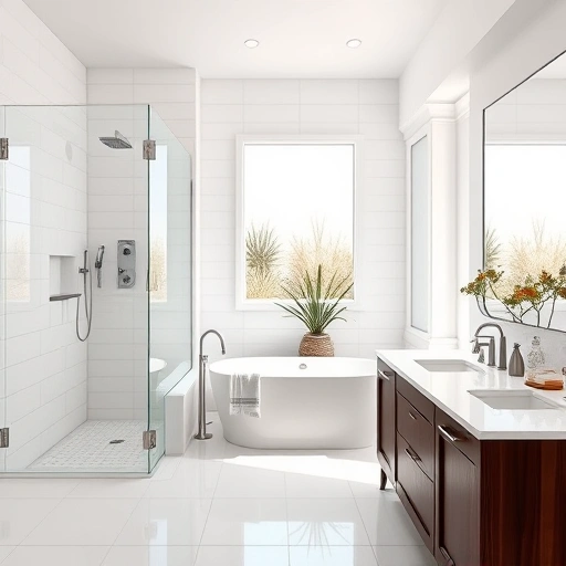 Bathroom remodel in Deer Valley Village AZ featuring elegant fixtures, sleek glass shower, and freestanding tub.