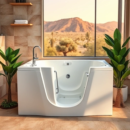 Walk-In Tub Installation in Desert Ridge AZ, showcasing modern design, chrome fixtures, and earthy tile accents.