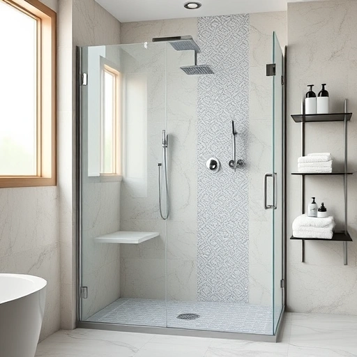 Walk-in shower installation in Phoenix with elegant tiles, glass enclosure, and modern fixtures in a serene setting.