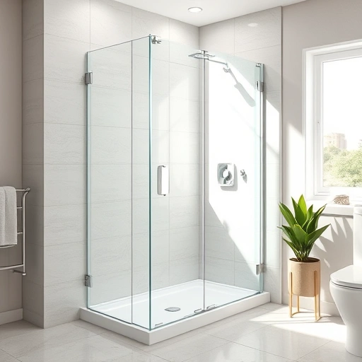 Shower glass enclosure installation in Phoenix with polished chrome hardware and neutral tiled walls in a minimalist bathroom.