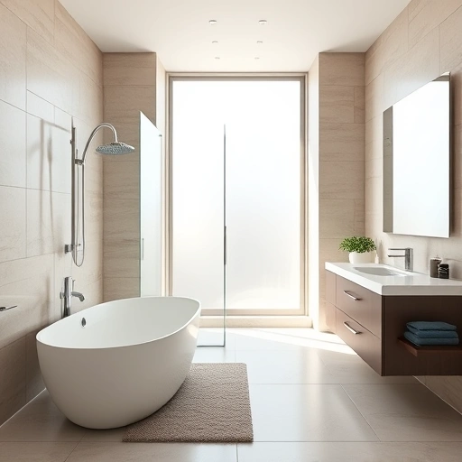 Modern bathroom remodel in Stetson Valley AZ featuring sleek fixtures, freestanding tub, glass shower, and elegant decor.