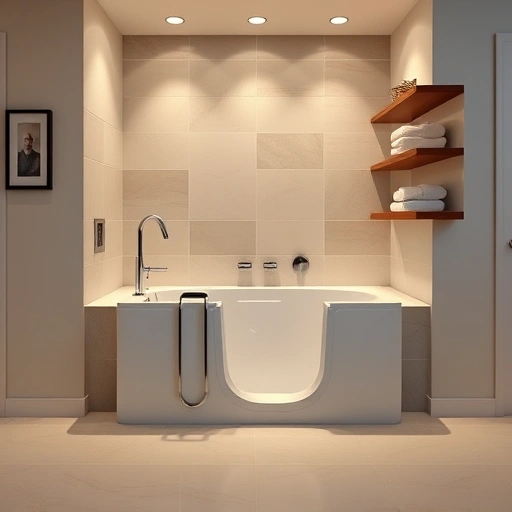 Completed Walk-In Tub installation in Tempe AZ, featuring elegant design, polished tiles, and soft lighting for tranquility.