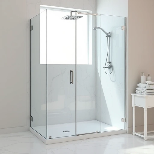 Modern shower glass enclosure installation in Phoenix with chrome fixtures, marble tile, and natural light ambiance.