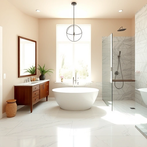 Modern Phoenix bathroom remodel with freestanding tub, glass shower, double vanity, and elegant decor.