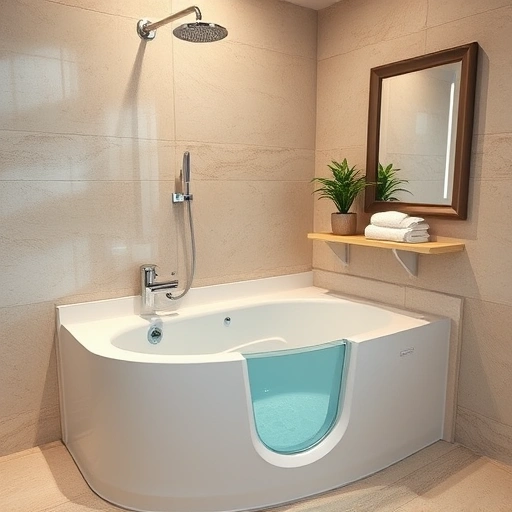 Walk-In Tub Installation in Tempe AZ featuring modern design, elegant curves, chrome fixtures, and tranquil ambiance.
