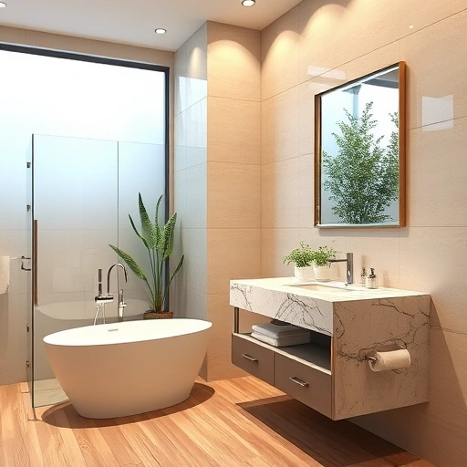 Bathroom remodeling in Ahwatukee Foothills features modern tub, sleek shower, marble countertop, and elegant design.