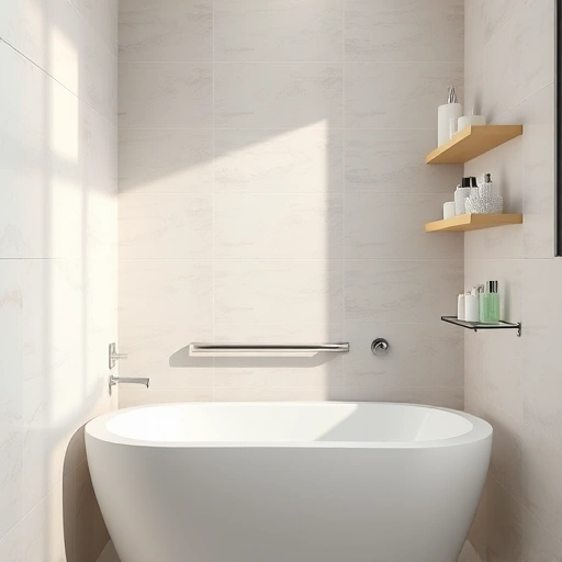 Safety grab bar installation in a modern Phoenix bathroom with stainless steel and elegant tile backdrop.