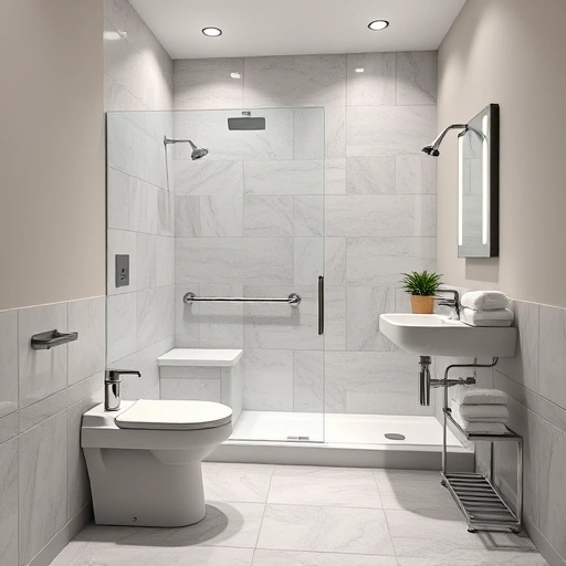ADA bathroom remodel in Phoenix featuring a spacious design, walk-in shower, grab bar, adjustable sink, and elegant decor.