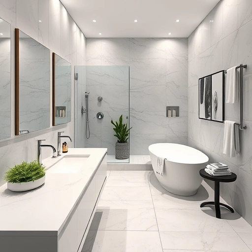 Modern Avondale AZ bathroom remodel with marble countertops, chrome fixtures, walk-in shower, and freestanding tub.