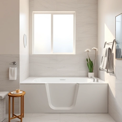 Walk-in tub installation in a modern Phoenix bathroom featuring neutral tones, soft light, and serene decor.
