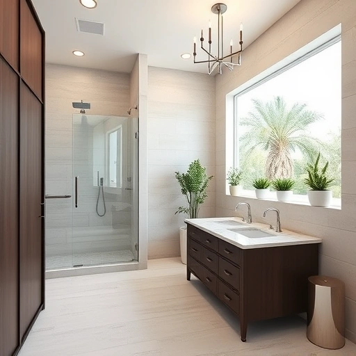 Modern bathroom remodel in Estrella Village AZ features sleek fixtures, a walk-in shower, and a freestanding bathtub.