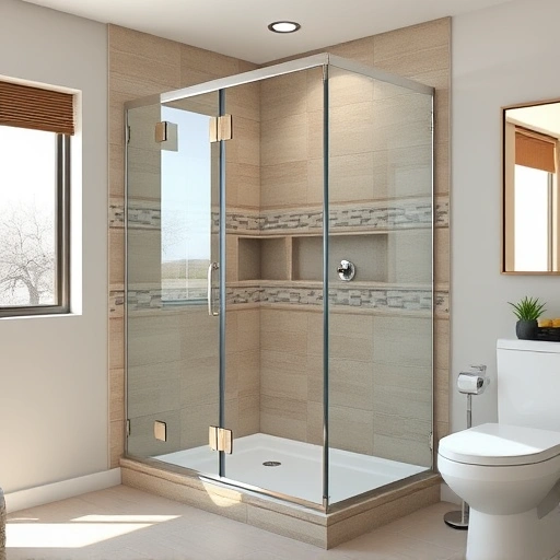 Roll-in shower installation in Phoenix featuring modern design, sleek fixtures, glass enclosure, and calming earth tones.