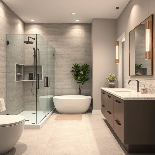 Completed bathroom remodel in Estrella Village AZ featuring walk-in shower, freestanding tub, and modern fixtures.