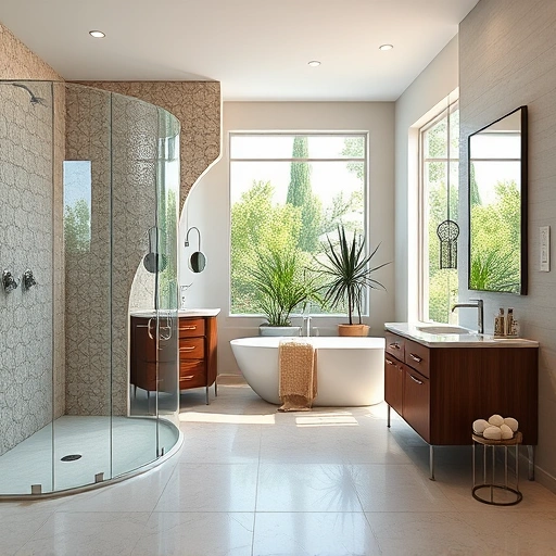 Modern bathroom remodel in Desert Ridge AZ featuring a walk-in shower, freestanding tub, and elegant decor.