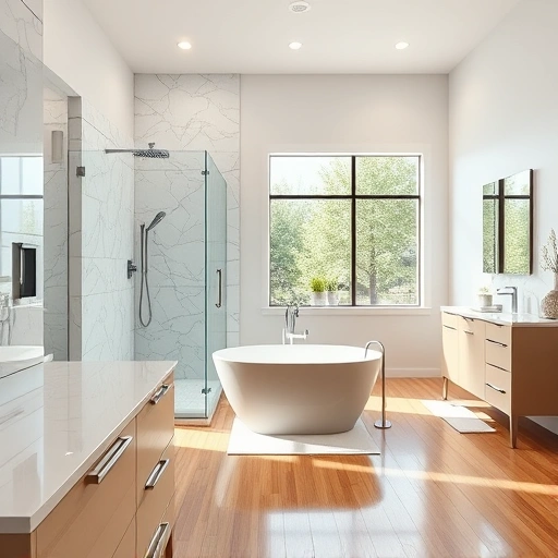 Bathroom remodeling in Arrowhead Ranch AZ featuring modern design, marble countertops, chrome fixtures, and spacious shower.