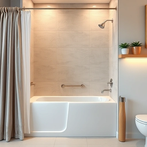 Modern walk-in tub installation in New River AZ featuring sleek design, grab bars, and warm LED lighting.