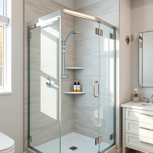 Frameless glass shower door installation in Phoenix showcasing elegant fixtures and modern tile design in a luxurious bathroom.