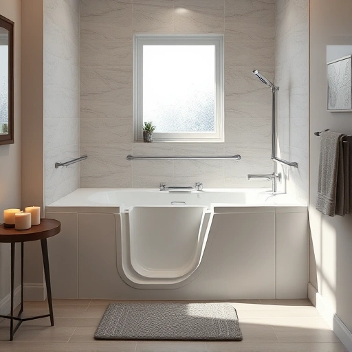 Walk-in tub installation in modern Glendale AZ bathroom, featuring elegant design, grab bars, and tranquil decor.