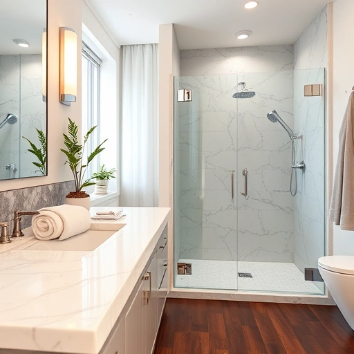Modern bathroom remodeling in Ahwatukee Foothills AZ with elegant design, marble countertops, and walk-in shower.