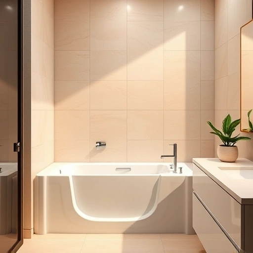 Walk-In Tub Remodeling in Phoenix with modern design, elegant fixtures, neutral tiles, and serene plant accents.