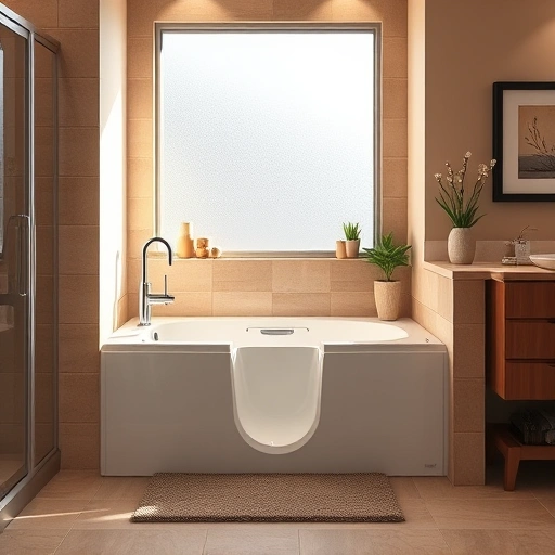 Custom walk-in tub installation in Phoenix AZ featuring elegant design, modern fixtures, and warm ambiance.