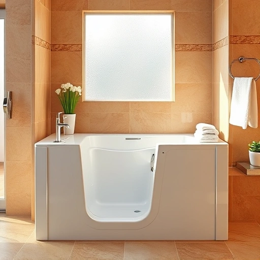 Walk-In Tub with Air Jets in a modern tiled bathroom in Phoenix, featuring warm tones and elegant decor.