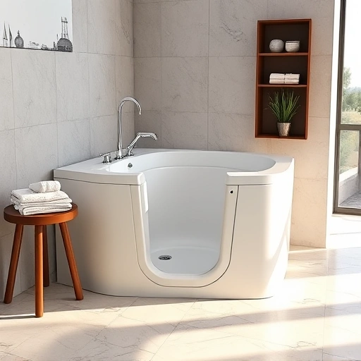 Walk-In Tub with Hydrotherapy in Phoenix, AZ features sleek design, modern faucet, and serene ambiance.