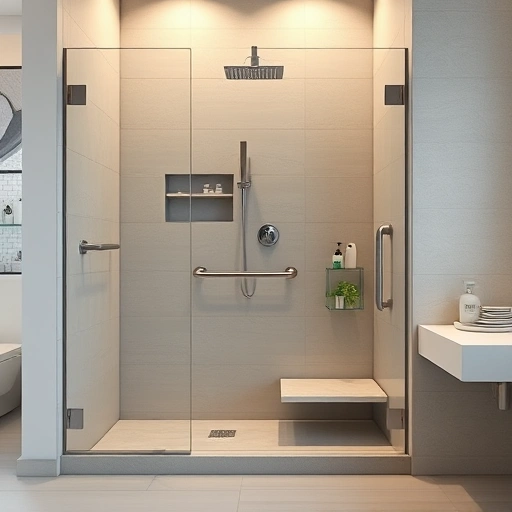 Barrier-Free Shower Installation in Phoenix AZ with sleek tiles, low-entry threshold, grab bars, and polished stone bench.
