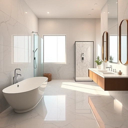 Modern bathroom remodel in Sunnyslope AZ with freestanding tub, walk-in shower, elegant fixtures, and soft colors.