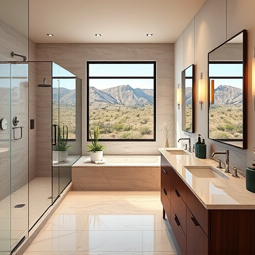 Luxurious bathroom remodel in Sonoran Foothills AZ with marble countertops, chrome fixtures, and walk-in shower.