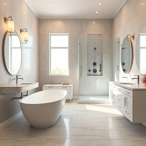 Completed bathroom remodel in Peoria AZ featuring a freestanding tub, double vanity, and elegant fixtures in a serene setting.