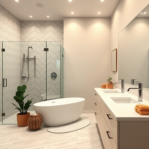 Luxurious bathroom remodel in Desert View Village AZ featuring a spacious shower, freestanding tub, and modern design.