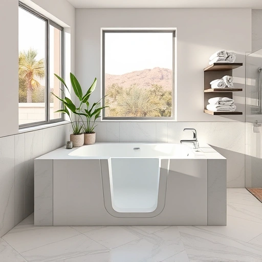 Walk-in tub installation in Paradise Valley AZ, featuring modern design, polished tiles, and serene bathroom ambiance.