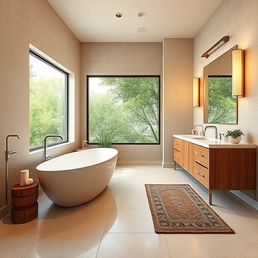 Luxurious bathroom remodel in Carefree AZ with modern tub, double vanity, natural light, and elegant finishes.