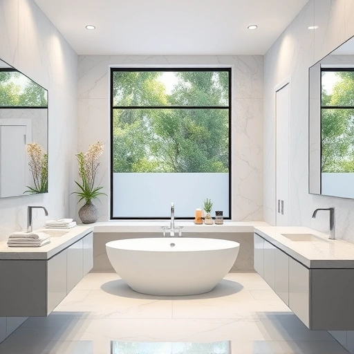 Modern bathroom remodel in Deer Valley Village AZ featuring sleek porcelain tiles, freestanding tub, and elegant finishes.