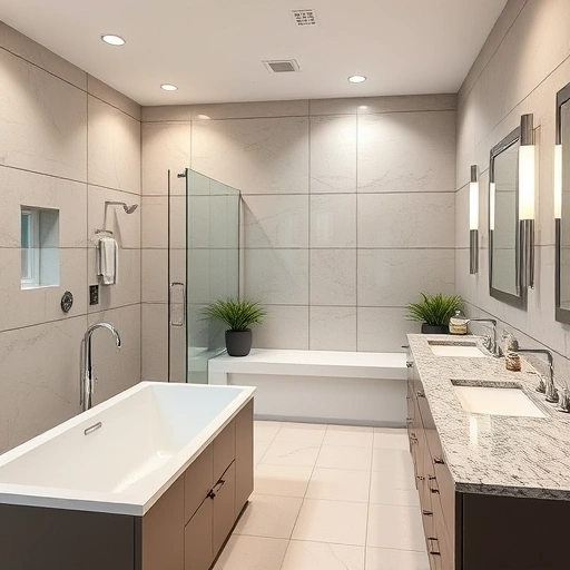 Modern bathroom remodel in Estrella Village AZ with sleek fixtures, walk-in shower, and freestanding soaking tub.