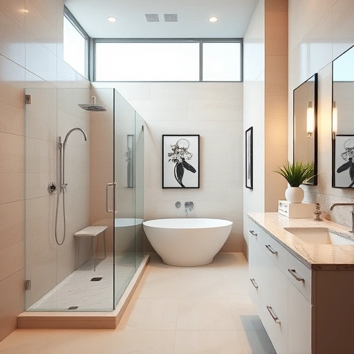 Modern bathroom remodel in Tolleson AZ featuring sleek tiles, walk-in shower, freestanding tub, and elegant decor.