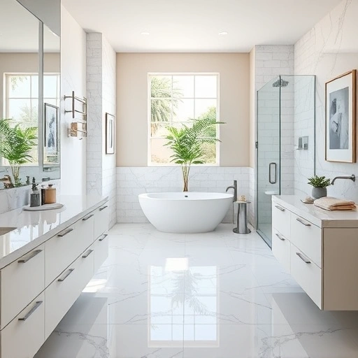 Spacious bathroom in Stetson Valley AZ with marble countertops, walk-in shower, and soaking tub, exuding luxury and tranquility.