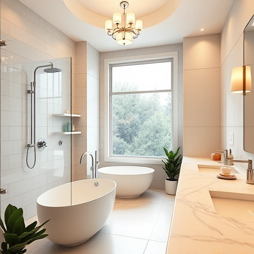 Elegant bathroom remodel in Deer Valley Village AZ featuring walk-in shower, freestanding tub, and natural light.
