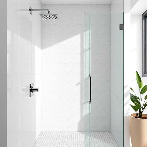 Completed slip-resistant shower installation in Phoenix featuring gleaming textured tiles, modern chrome fixtures, and serene colors.