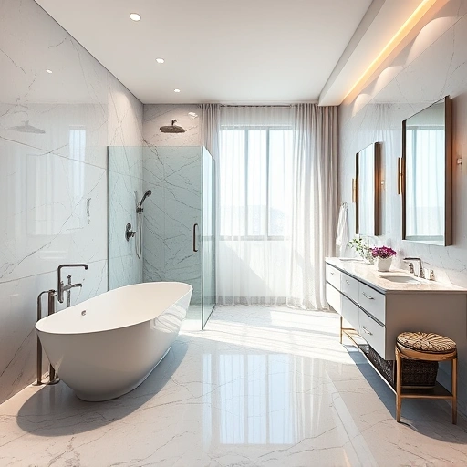 Bathroom remodel in Glendale AZ featuring a freestanding tub, walk-in shower, and elegant fixtures in soft neutrals.