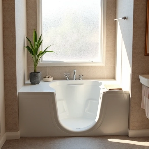 Walk-in tub replacement in Phoenix AZ showcasing modern design, chrome faucet, and serene bathroom ambiance.